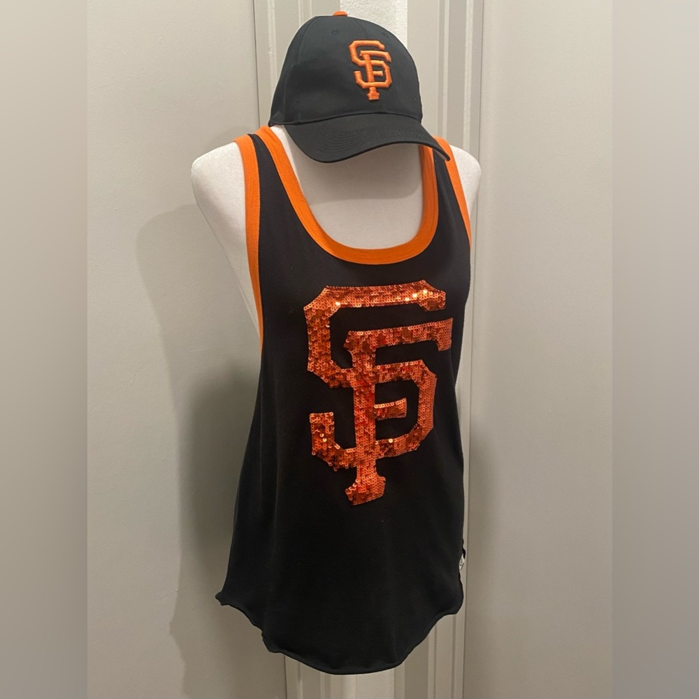 Victoria's Secret VS PINK San Francisco SF Giant Black & Orange Sequin Tank Top - Picture 14 of 15